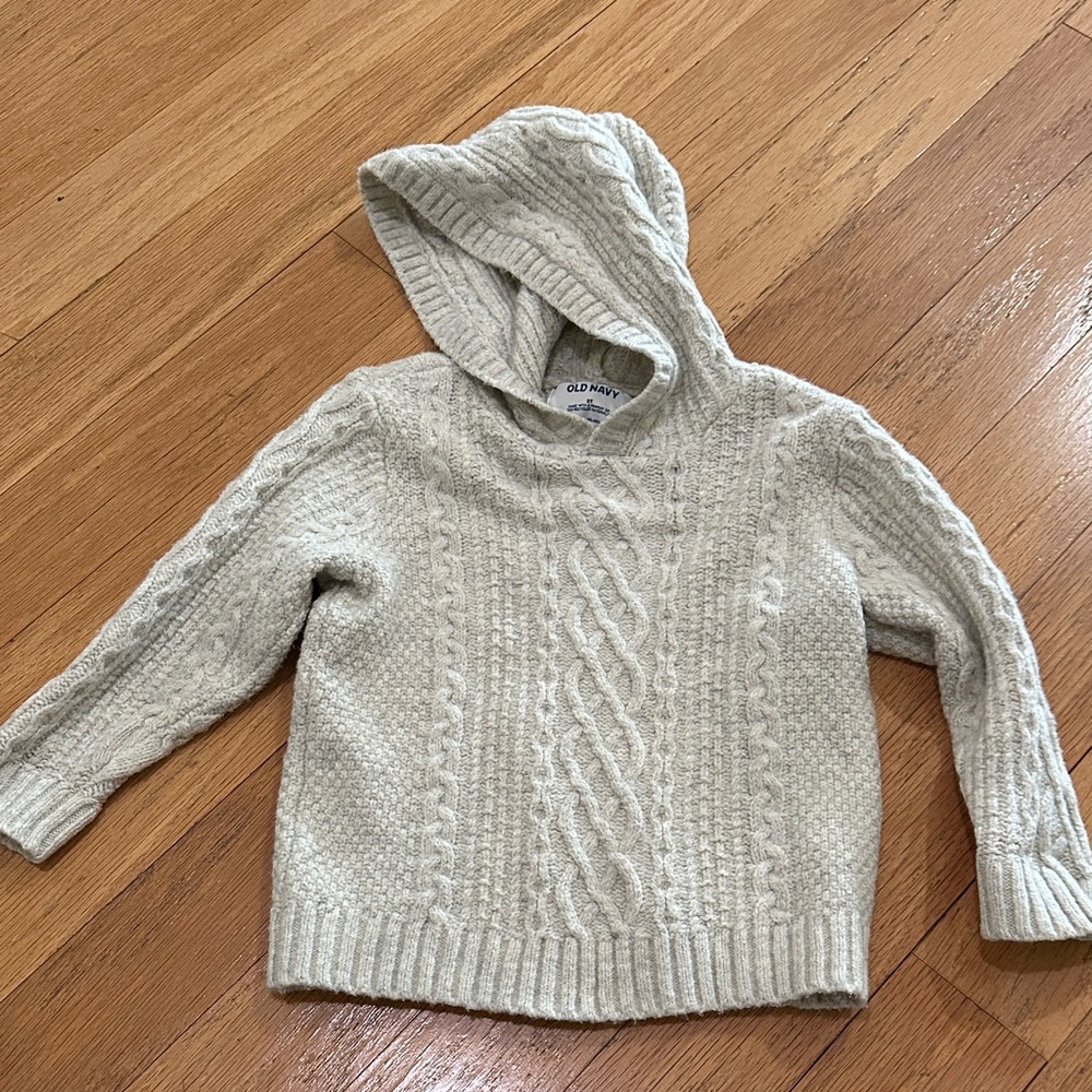 Old Navy Cream Hooded Cable Knit Sweater